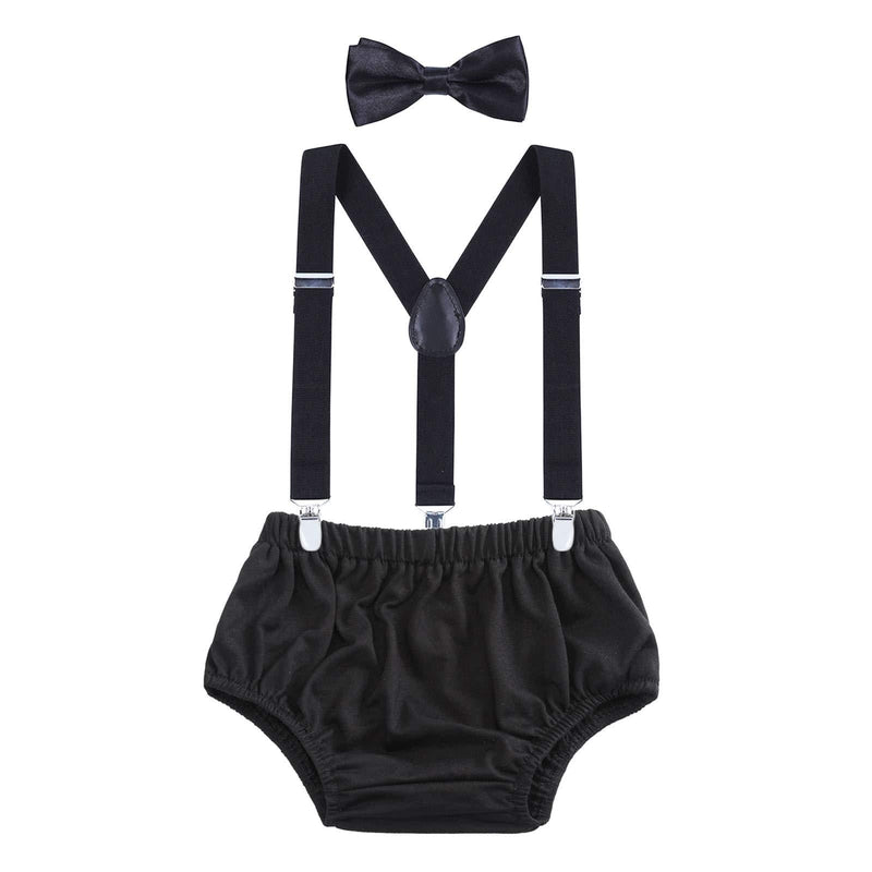 [Australia] - AWAYTR Baby Boys Cake Smash Outfit - First Birthday Party Suspenders Bow Tie Bloomers Set Black 
