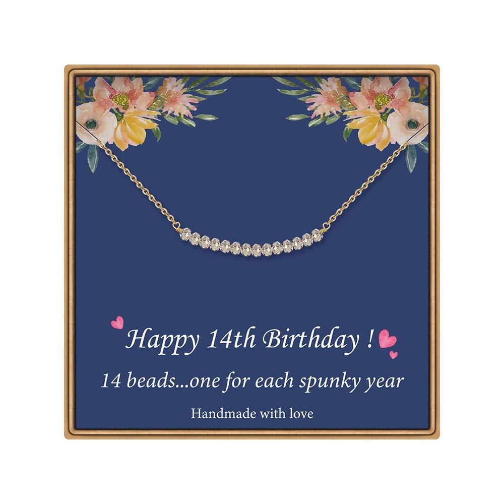 [Australia] - Birthday Gifts for Girls Necklace - Gray Crystal Beads Bar Necklace for 7th 8th 9th 10th 11th 12th 13th 14th 15th 16th 21st 25th 30th Sweet Birthday Gifts for Women Girls With Birthday Jewelry Box 