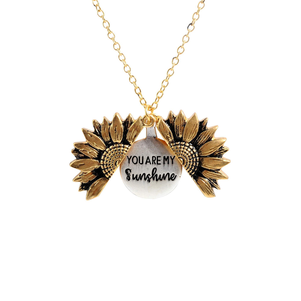 [Australia] - Sloong You Are My Sunshine Engraved Necklace Inspirational Sunflower Locket Necklace Jewelry for Women girlfriend A Sunflower 
