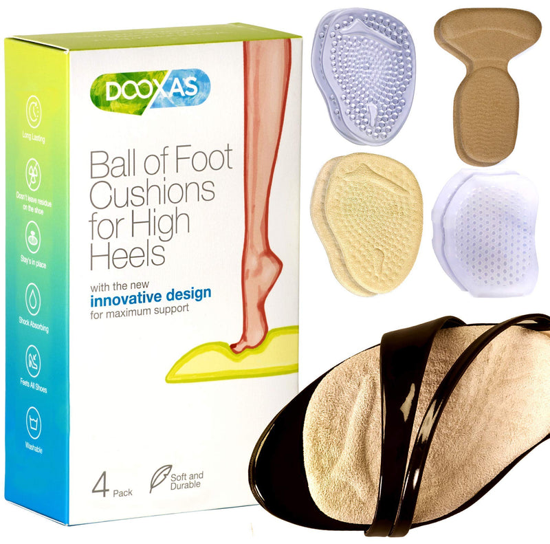 [Australia] - Ball of Foot and Heel Cushions for High Heels Shoes Metatarsal Pads for Women 4-Pack – Soft Gel Shoe Inserts Relieve Foot Pain – an Innovative Insoles Shape Design Adhesive Comfort Set by Dooxas 