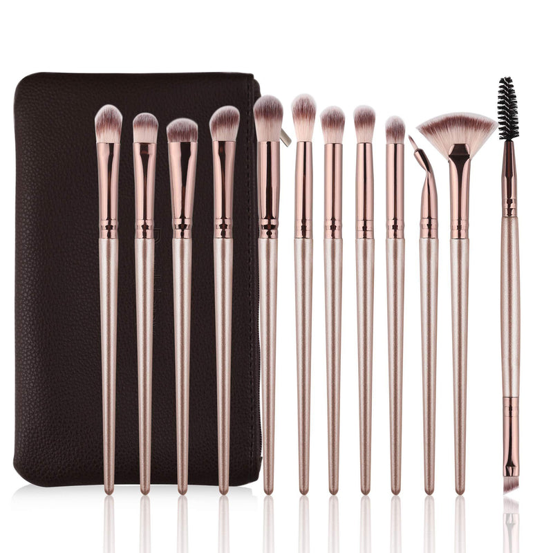 [Australia] - Daubigny Eye Makeup Brushes,12 PCS Professional Eye shadow, Concealer, Eyebrow, Foundation, Powder Liquid Cream Blending Brushes Set With Carrying Bag(Champagne Gold) A-Champagne Gold 