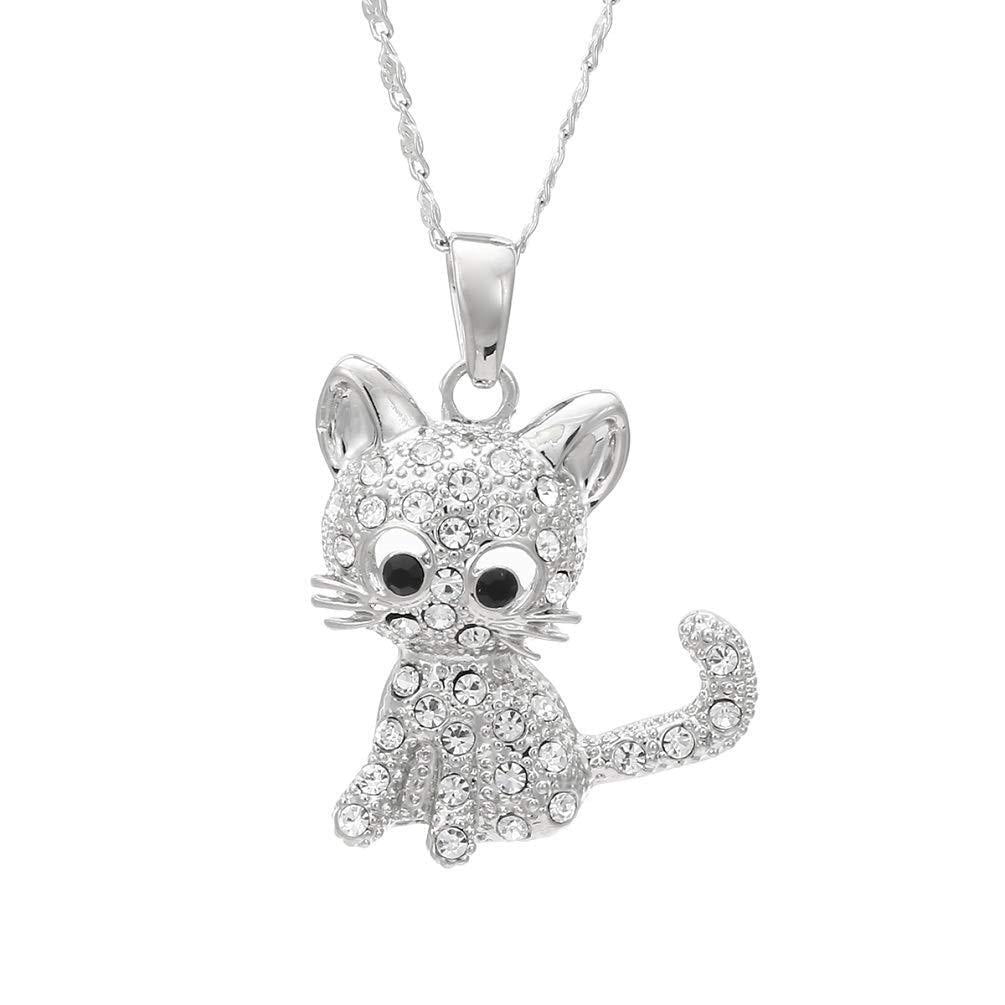 [Australia] - SAKAIPA Kitty Cat Pendant Necklace Jewelry for Women Girls Cat Lover Gifts Daughter Loved Necklace Smooth Collarbone Necklace Silver tone 