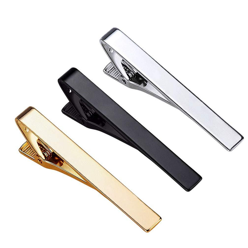 [Australia] - Roctee Tie Clips for Men, 3 Pack Classic Tie Clip Silver Gold Black Necktie Tie Bar Pinch Clips Suitable for Wedding Anniversary Business and Daily Life 