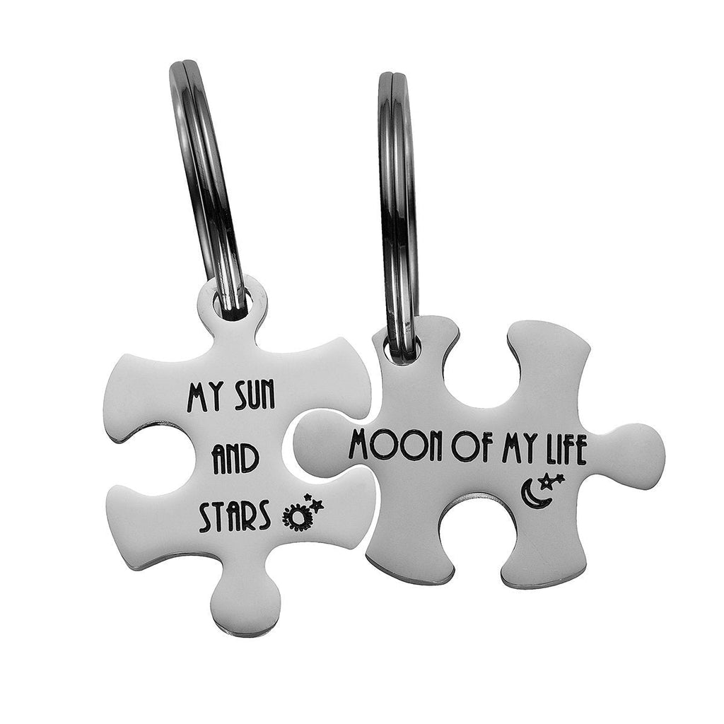 [Australia] - omodofo Valentine's Day His and Hers Puzzle Piece Pendant Necklace KeyChain Set Personalized Couples Stamped Chain Keyring My sun and stars & Moon of my life (Keychain) 