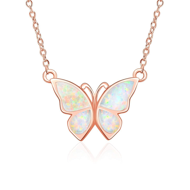 [Australia] - WINNICACA [ Necklace & Earrings & Rings&Bracelet& Anklet ] s925 Sterling Silver Created Opal Butterfly Jewelry for Women Teens Birthday -Mom gifts A- Rose gold butterfly choker 