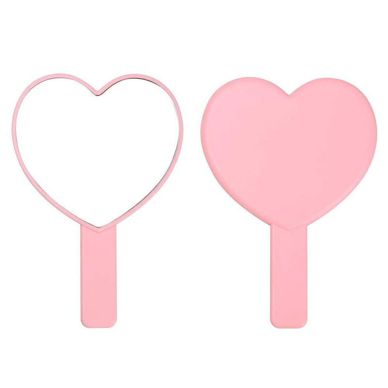 [Australia] - TBWHL Heart-Shaped Travel Handheld Mirror, Cosmetic Hand Mirror with Handle Pink 1 