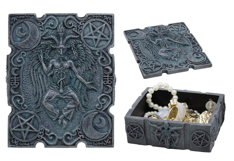 [Australia] - Ebros 4.5"Long Satanic Sabbatic Goat Baphomet With Crescent Moons And Pentagram Trinket Decorative Box Church Of Satan Small Jewelry Keepsake Altar Items Storage 