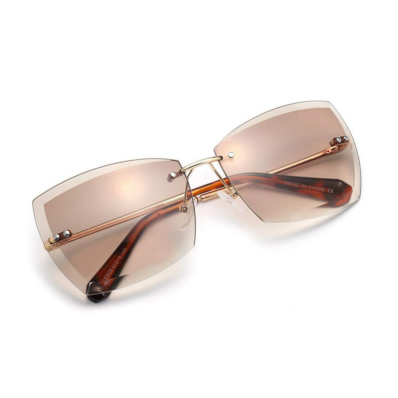 [Australia] - AEVOGUE Sunglasses For Women Oversized Rimless Diamond Cutting Lens Sun Glasses AE0534 Gold Frame/Brown Lens 