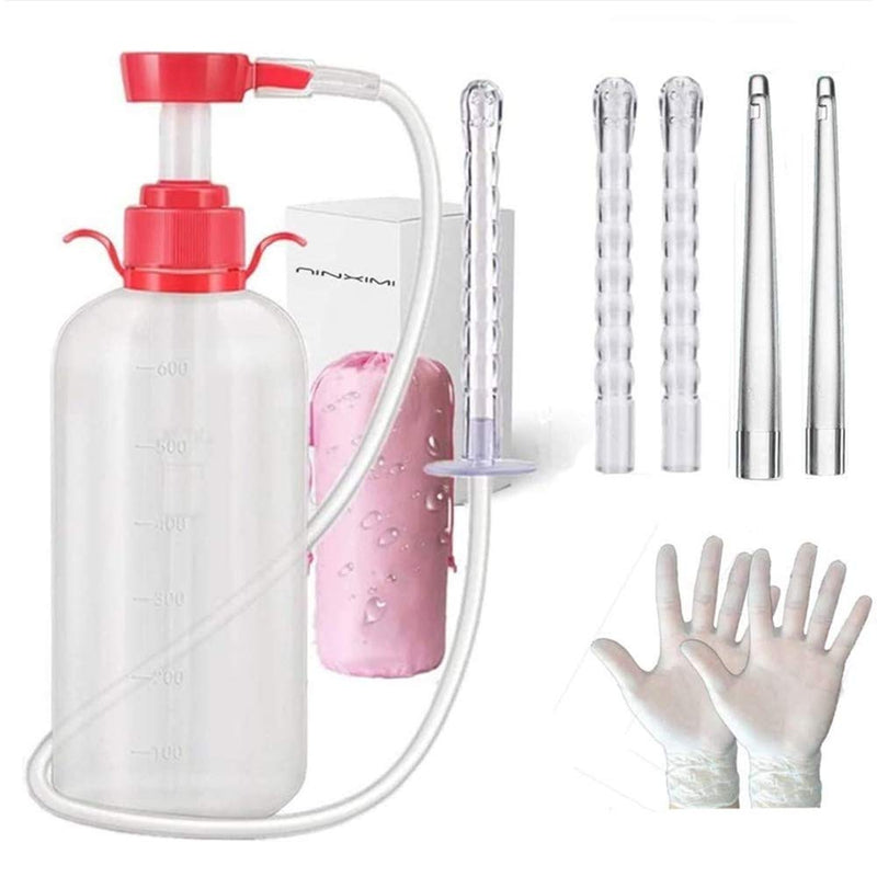 [Australia] - Vaginal Douche Enema Cleaner 600ml Reusable Manual Pressure Anal Vaginal Cleaning System Portable Kit 10 Piece Set 