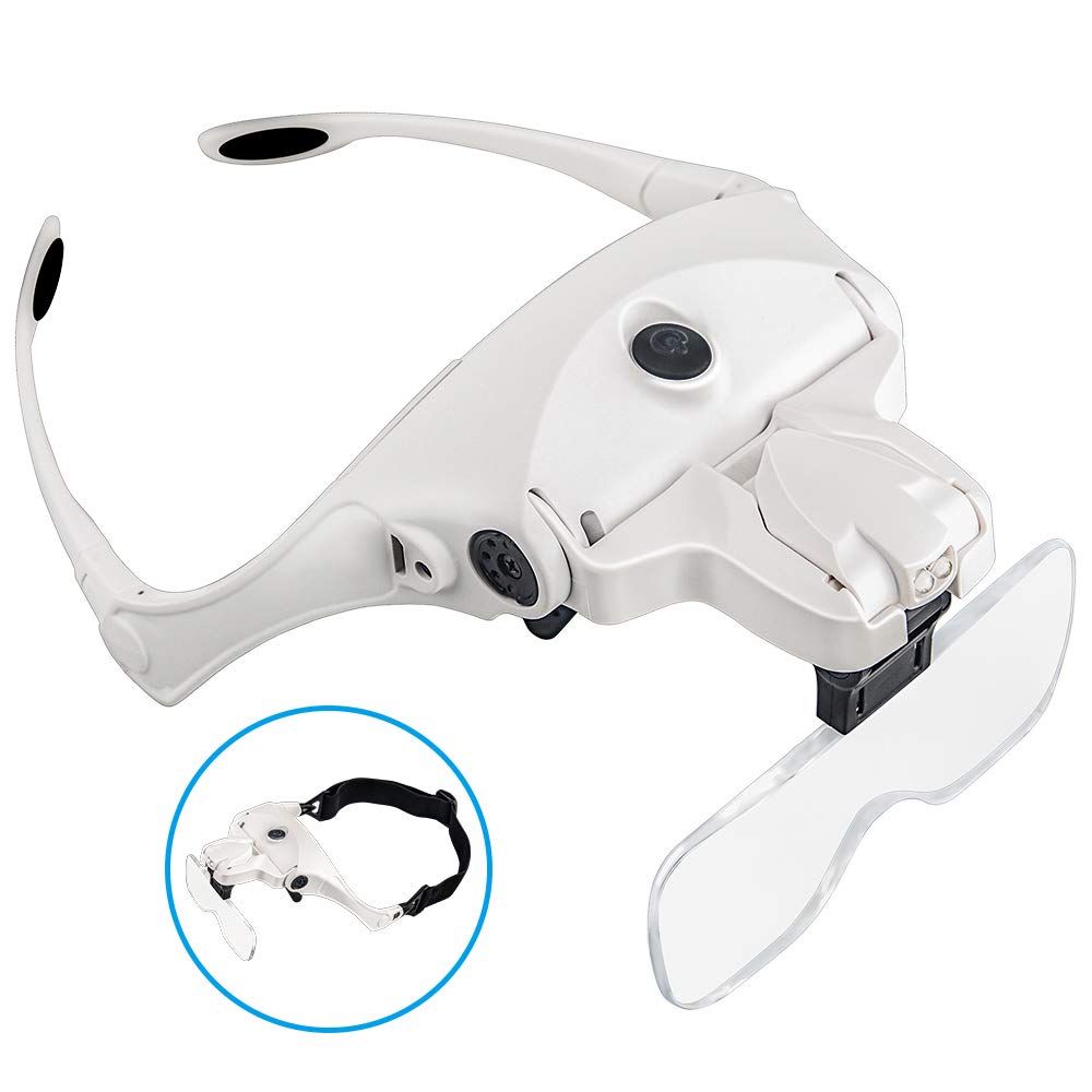 [Australia] - BIJIA Head Magnifier-USB Rechargeable LED Illuminated Head Mount Magnifying Glass with Headband,2 LED Light,5 Interchangeable Lens for Jewelry Loupe,Crafts,Electronics Repair,Hobby,Eyelash Extension 9892B2C:USB charging battery 