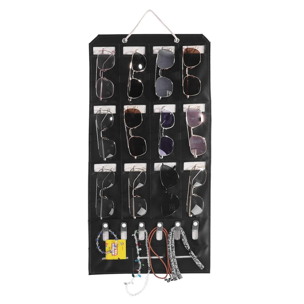 [Australia] - SWISSELITE Sunglasses Organizer Storage Hanging Wall, Eyeglass Holder Display Hanger with Pocket, Eyewear Mount on Door, 12/25 Slots, 6 Hooks Black S - 12 slots&6 hooks 