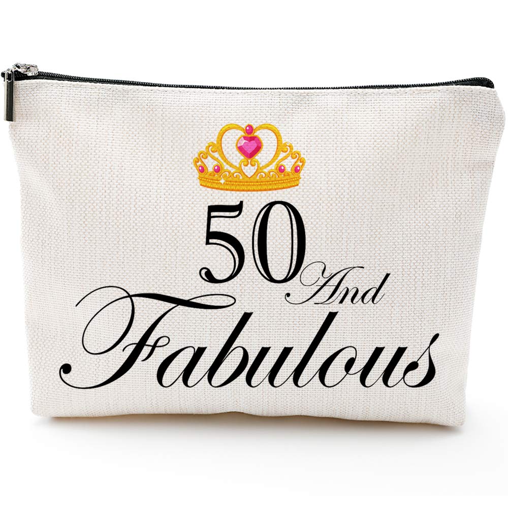 [Australia] - 50 and Fabulous,50th Birthday Gifts for Women, Boss,Wife,Mother,Daughter Makeup Bag, Milestone Birthday Gift for Her, Presents for Turning Fifty and Fabulous 