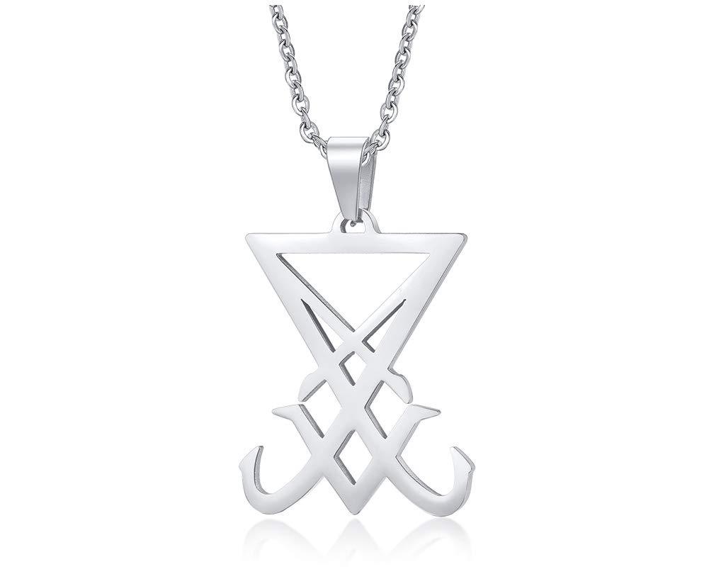 [Australia] - XUANPAI Unisex Stainless Steel Church of Satan Satanic Leviathan Cross Pendant Necklace,Religions Jewelry Seal of Lucifer(Silver) 