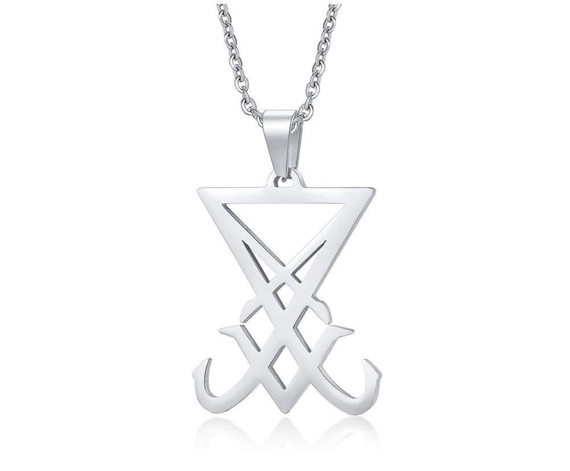 [Australia] - XUANPAI Unisex Stainless Steel Church of Satan Satanic Leviathan Cross Pendant Necklace,Religions Jewelry Seal of Lucifer(Silver) 