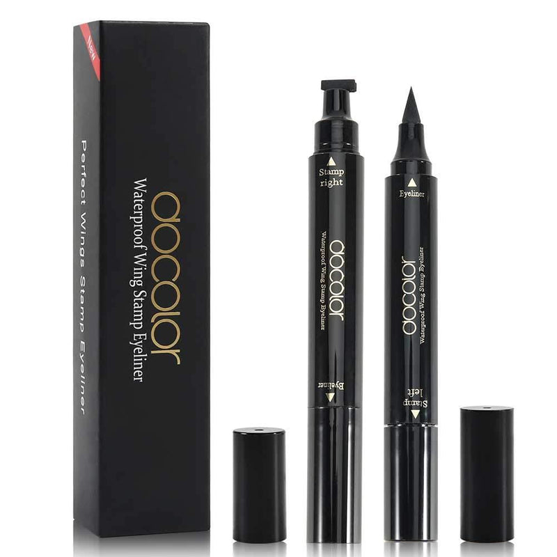 [Australia] - Docolor Winged Eyeliner Stamp and Wingliner, 2 Pens Dual Ended Liquid Eye Liner Pen Waterproof Make Up Smudgeproof Long Lasting Eyeliner Black 2 Piece 