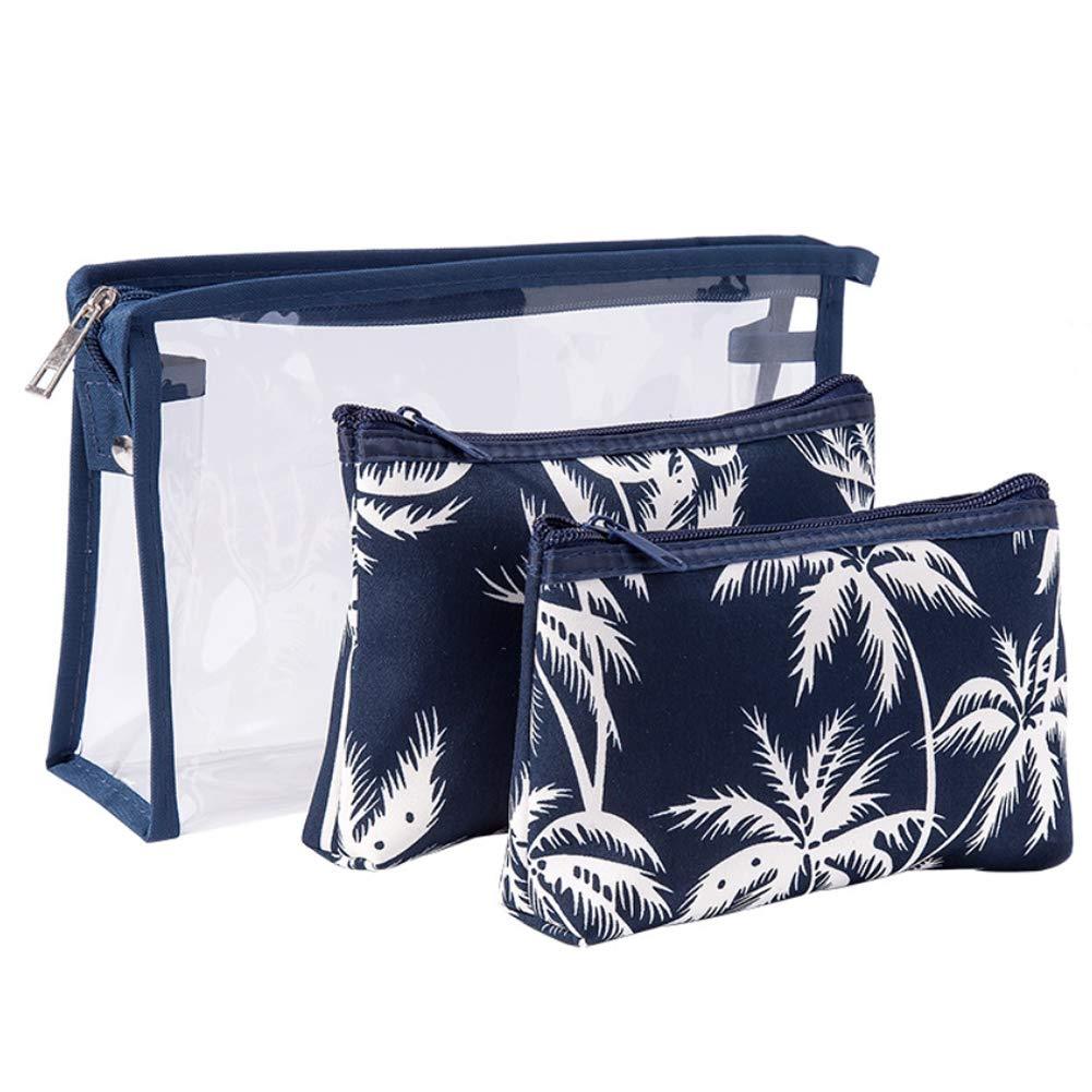[Australia] - Lady's Cosmetics Portable Zipper Waterproof Transparent Travel Dustproof Storage Bags PVC Clear Makeup Wash Toiletry Bag set of 3 (Blue Coconut) Blue Coconut 