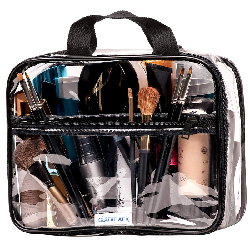 [Australia] - Clear Toiletry Bag - PVC Makeup Bag - Large Transparent Cosmetic Travel Case - See Through Packing Cube with Handle - Clear Bag with Zipper - Plastic Storage Pouch for Women Black 