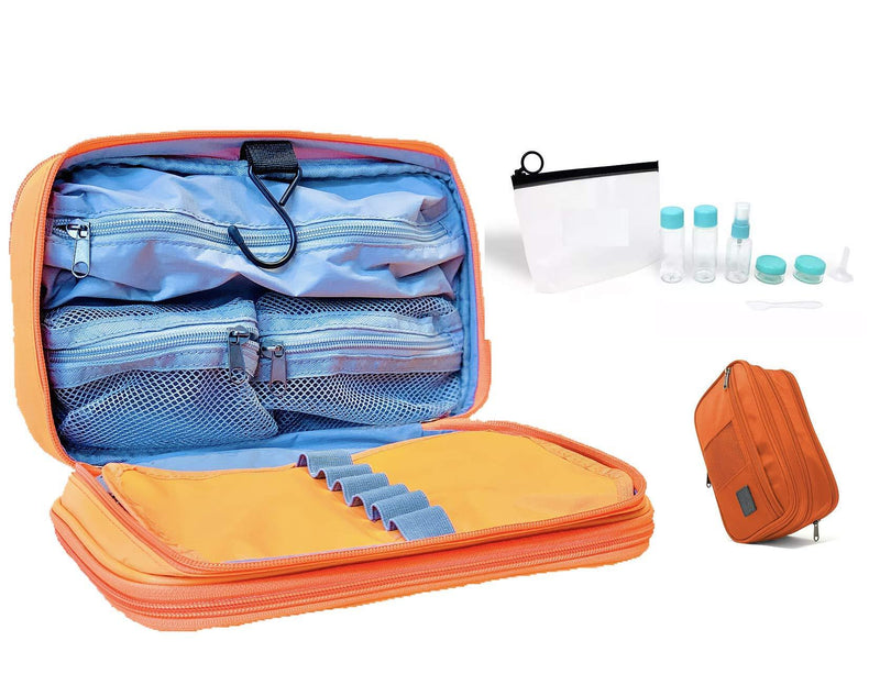 [Australia] - K-25 Electronics Organizer case, Dopp kit, Travel Toiletry Bag, Hanging Cosmetic Makeup Organizer, Waterproof, empty travel bottles set, 2-in-1 sizes compression bag expendable bag (Orange/Gray) Orange / Gray 