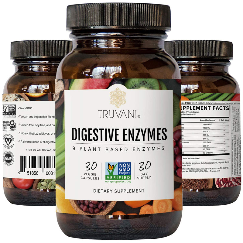 [Australia] - Truvani Digestive Enzymes | 9 Enzyme Blend | Digestive Support | Reduce Bloating | Increased Nutrient Absorption | Non-GMO Capsules| 30 Day Supply 