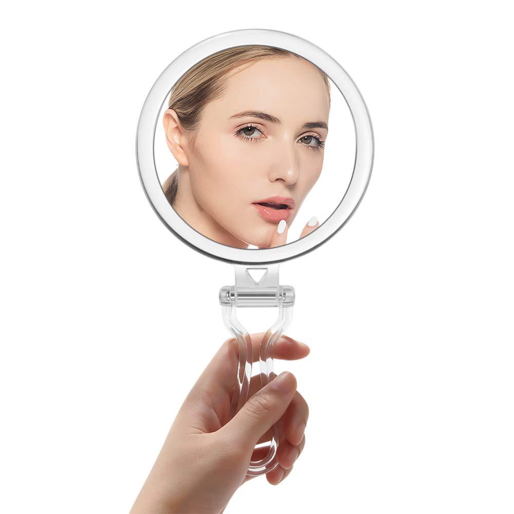 [Australia] - Compact Folding Hand Held Mirror / Tabletop Makeup Mirror with Two Sides of 15X Magnification & True View / 5 Inches Round Travel Mirror 