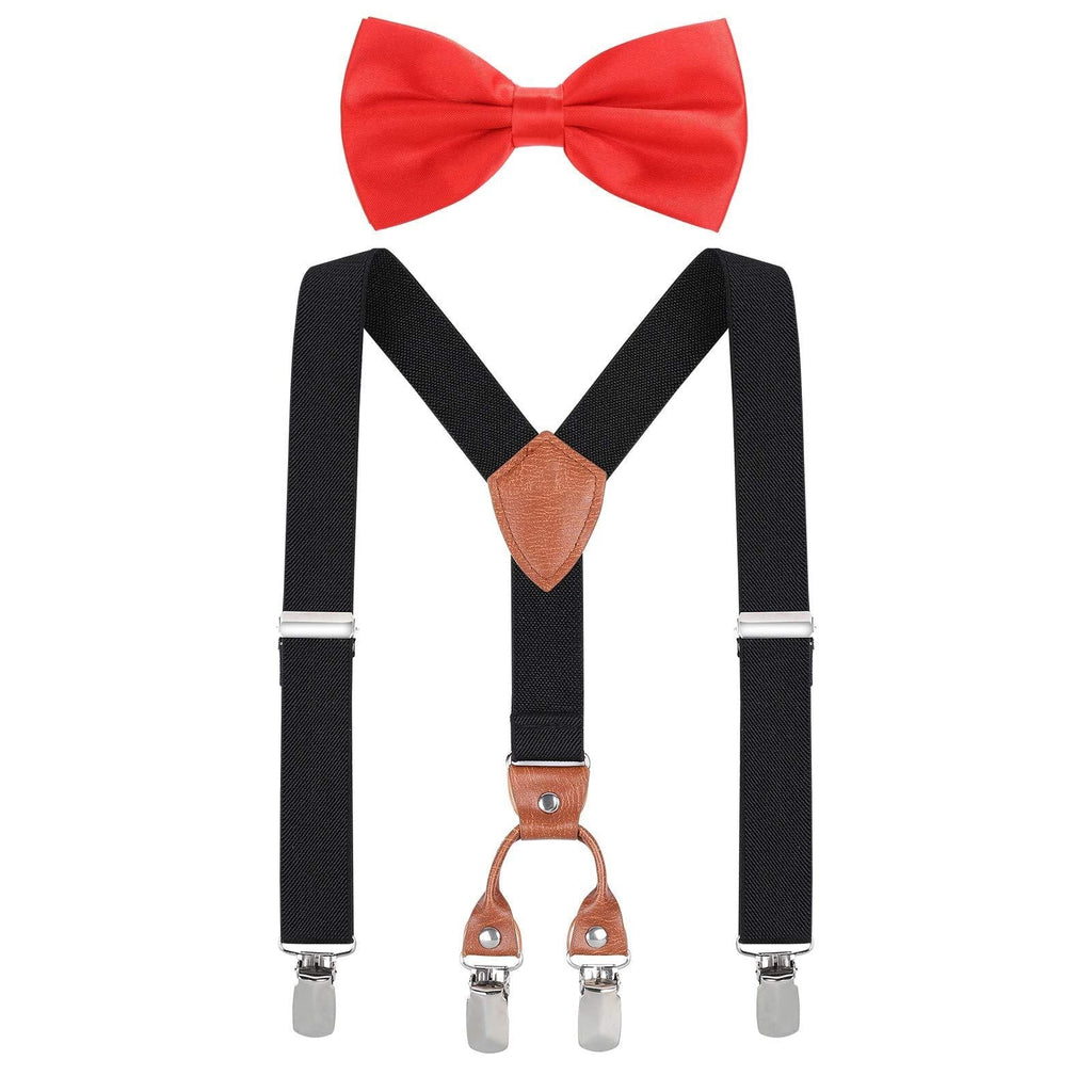 [Australia] - Kids Toddler Suspenders and Bowtie Set for Boys Girls and Baby Birthday Photography by WELROG (3 Sizes) Black + Red Bowtie 24 inch (7 month - 3 years) 