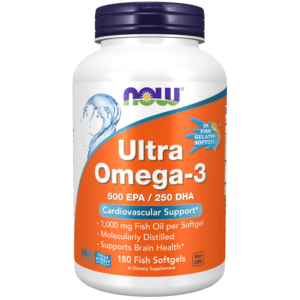 [Australia] - NOW Supplements, Ultra Omega-3, 500 EPA and 250 DHA, Cardiovascular Support*, 180-Fish Gelatin Softgels 