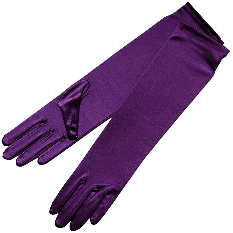 [Australia] - ZAZA BRIDAL 15.5" Long Shiny Stretch Satin Dress Gloves Below-The-Elbow Length 8BL Dark Purple 