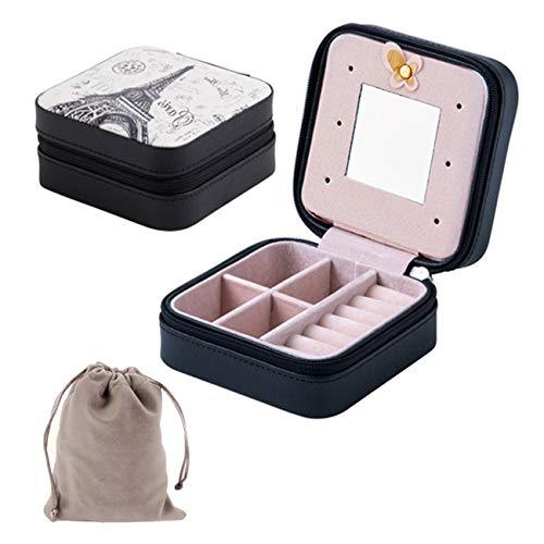 [Australia] - OCTORBER Small Jewelry Organizer Display Case for Earrings Rings Necklace Bracelet Watch Lipstick Storage, Faux Leather Portable Small Jewelry Case Box for Girls Women Travel (Black) Black 