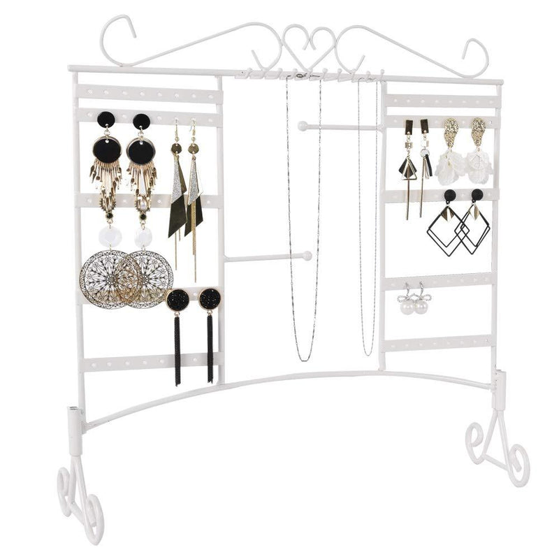 [Australia] - Earring Necklace Holder Jewelry Organizer Display Stands Pierced Pegboard Clip Large Earring Holders for Girls Kids Shows Wall Mounted Hanging Rack with Removable Base 10 Hooks and 80 Holes White 