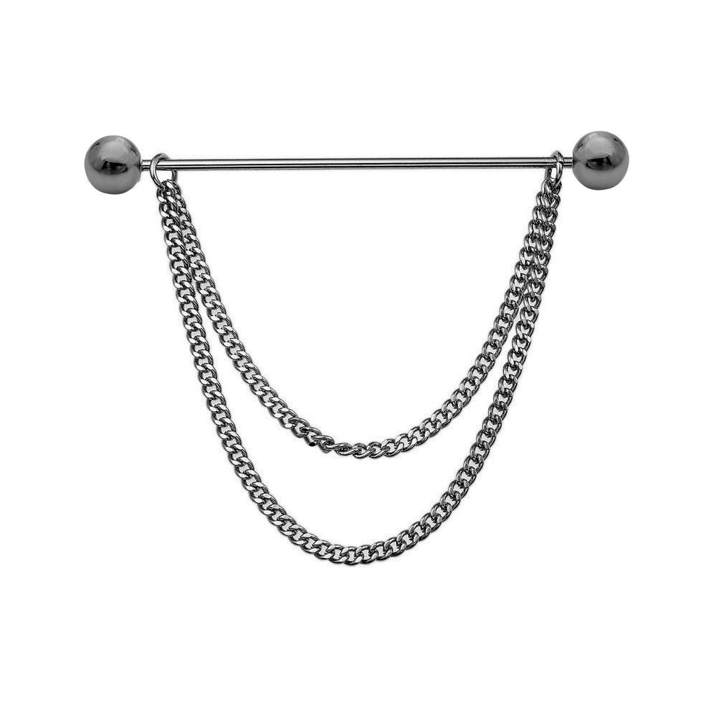 [Australia] - UUDUO 18K Gold Brass Barbell Ball Head Collar Bar with Hanging Chain Tassel Silver Black Shirt Tie Bar Collar Brooch for Men Black Ball 