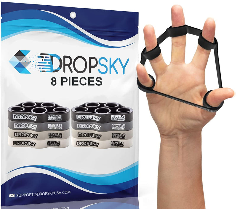 [Australia] - Finger Strengthener Hand Resistance Bands [8pcs], Finger Exerciser Grip Strength Trainer Hand Stretcher, Muscle Exercisers Improve Grips Performance (4 Levels 6.6lb, 8.8lb, 11lb, 13.2lb) 