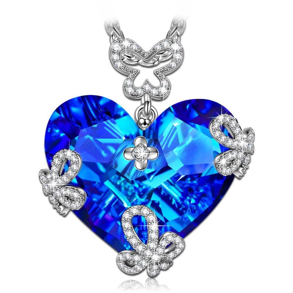 [Australia] - LADY COLOUR Jewelry Gifts for Mom, Necklace for Women, Marry in Blue Butterfly Heart Necklace with Swarovski Crystal, Hypoallergenic Jewelry, Christmas Birthday Gifts for Her Necklace for girls 