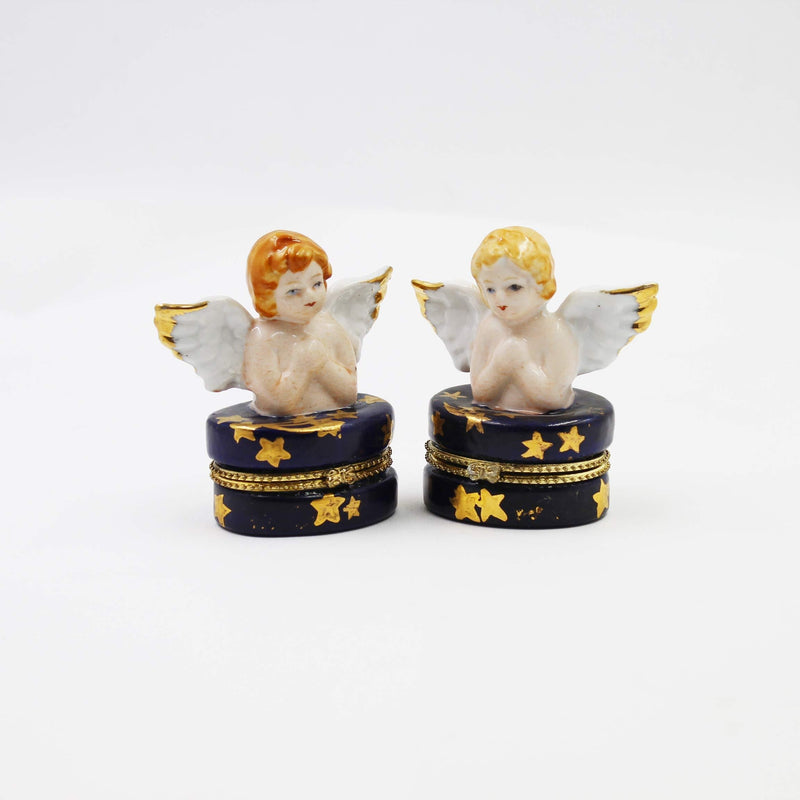 [Australia] - Hand Crafted Hinge Trinket Box European Porcelain Jewelry Box, Angels, Set of 2 