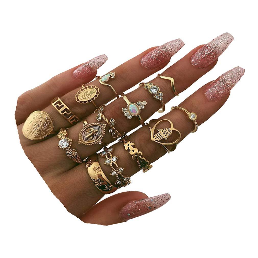 [Australia] - CSIYAN 6-16 PCS Knuckle Stacking Rings for Women Teen Girls,Boho Vintage Finger Rings Stackable Gold Silver Midi Rings Set Multiple Rings Pack Size 5-10 