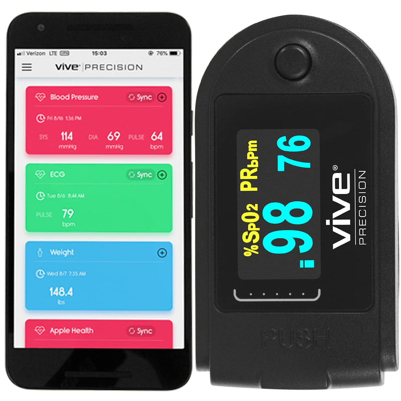 [Australia] - Vive Pulse Oximeter Bluetooth, Fingertip Oxygen Meter with Case, Batteries, Lanyard - Pulse-Oximeter Medical Grade Blood Oxygen Saturation Monitor for sp02, Home - Used for Sports, Aviation 