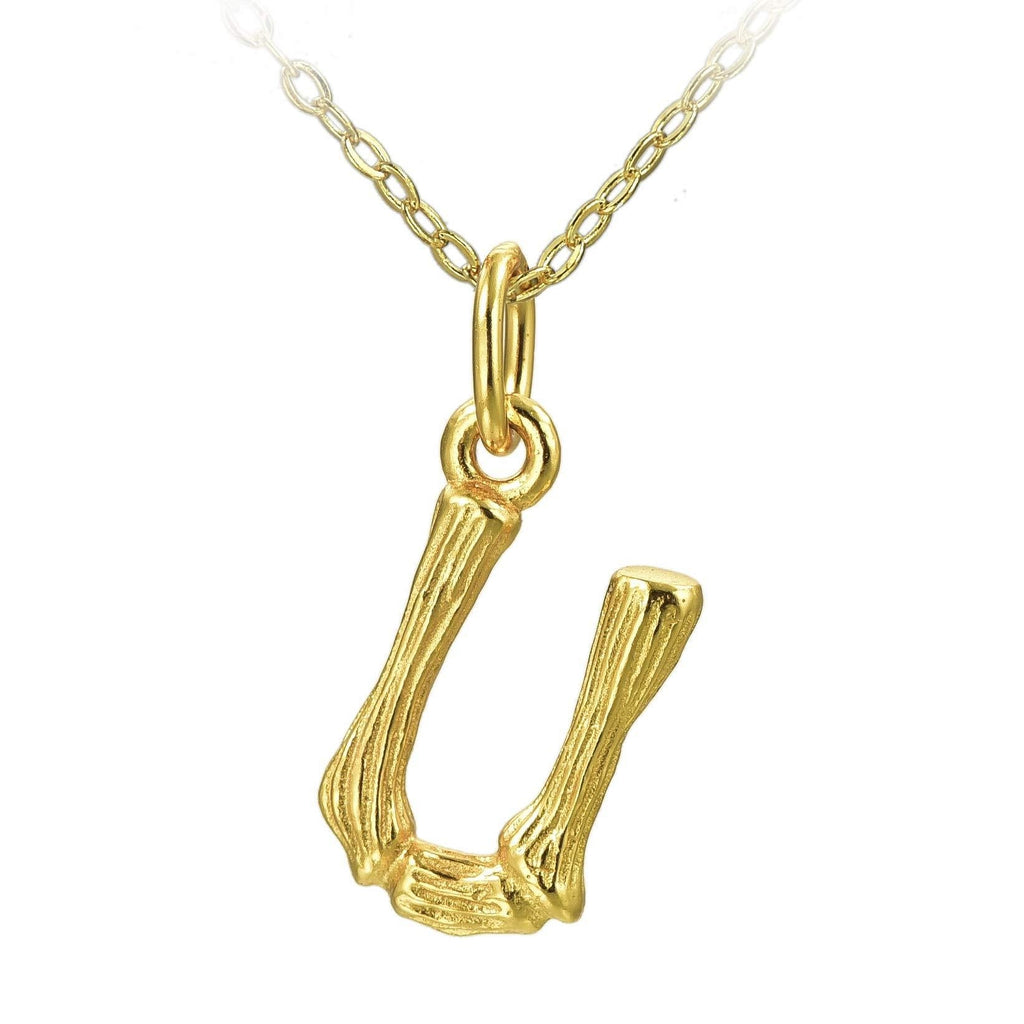 [Australia] - Long Way Sterling Silver Gold Plated Initial Alphabet 26 Letters Script Name Pendant Chain Necklace from A-Z U 