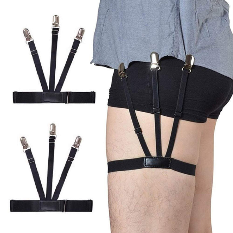 [Australia] - Mens Shirt Stays Shirt Holder Straps Adjustable Elastic Suspenders Garters with Non-slip Locking Clamps Upgraded Version Black-1 