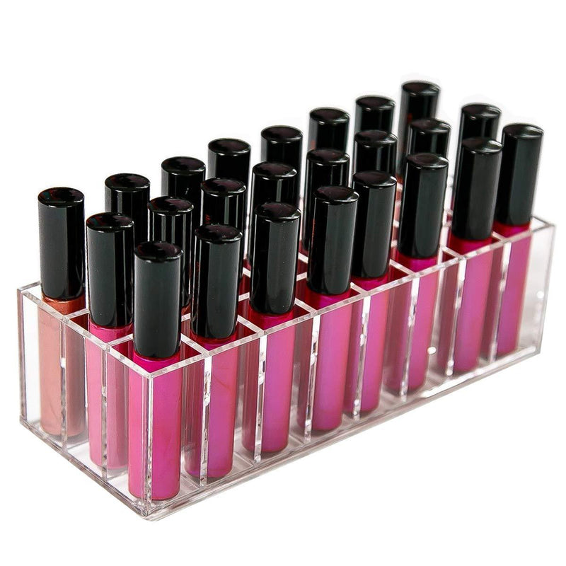 [Australia] - Acrylic Lip Gloss Holder Organizer, Lipstick Holder, 24 Slots Makeup Lip Gloss Lipstick Brushes Storage Display Case 