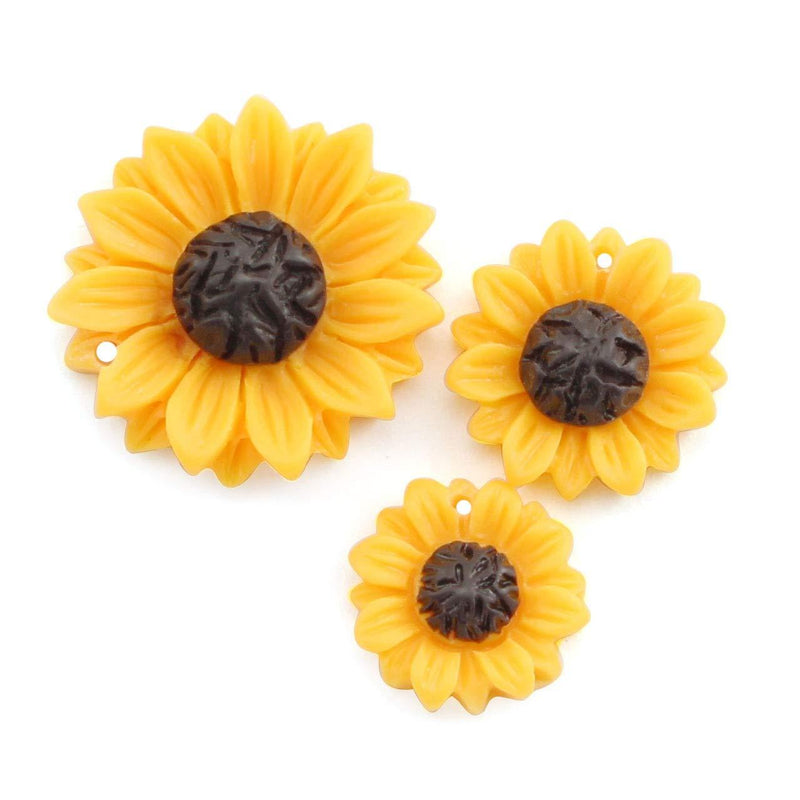 [Australia] - NX Garden 12PCS Yellow Sunflower Girasoles Daisy Flowers Resin Flatback Cabochon with Hole for Necklace Earrings Ring Bracelet Handmade DYD 3 Size 