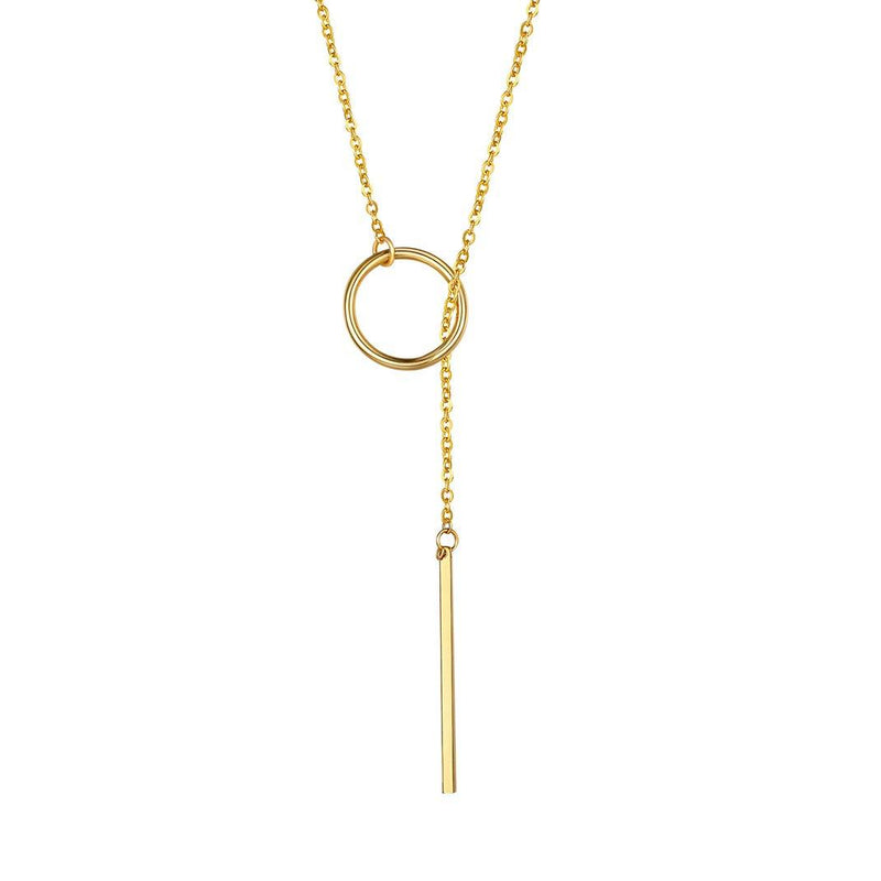 [Australia] - GoldChic Jewelry Customized Y Necklace for Women,Lariat Necklace, Looped Long Lariat Y Bar/Lock/Peal/Star/Rose Pendant Necklace Personalized Gifts for Women Girls, Summer Beach Holiday Jewelry Gold-Vertical Bar 