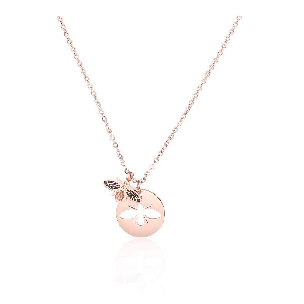 [Australia] - 18k gold Stainless Steel Little Bee Pendant Necklace Rose Gold High-crafts Fashion Jewelry for Women Girls Gifts 