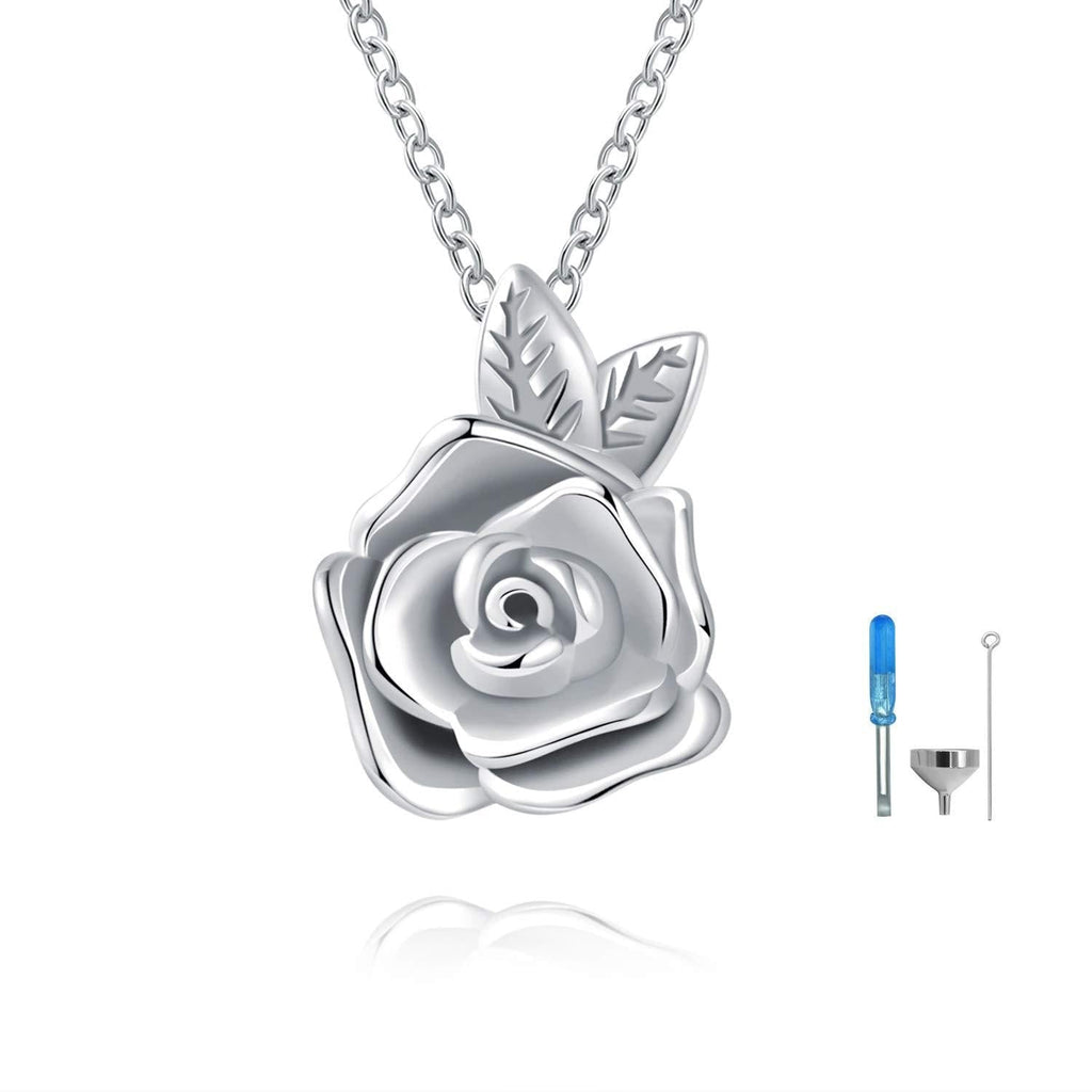 [Australia] - Rose Flower Urn Necklace Cremation Jewelry for Ashes S925 Sterling Silver Memorial roseflower urn Pendant Necklaces for Women Silver roseflower urn 