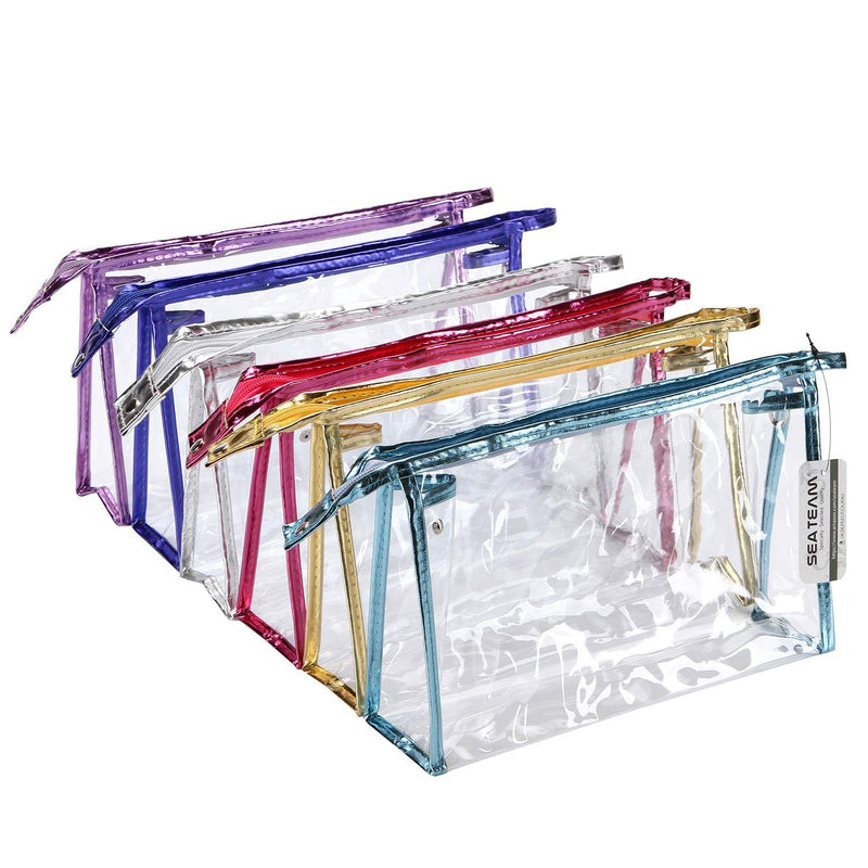 [Australia] - Sea Team 6-Pack Transparent Waterproof Cosmetic Bags with Zipper, Clear Vinyl Plastic Makeup Bags, Portable Travel Toiletry Pouch, Organizer, Pencil Case (Colorful, Large/10.4") Large/10.4" Colorful 