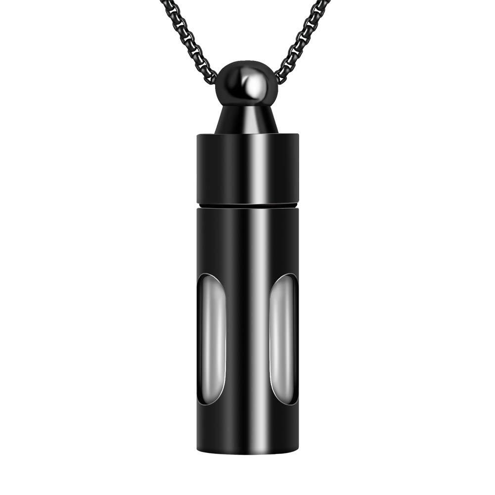 [Australia] - abooxiu Glass Container Tube Urn Necklaces for Ashes Stainless Steel Cremation Jewelry Memorial Pendant Keepsake - Customize Available Black 