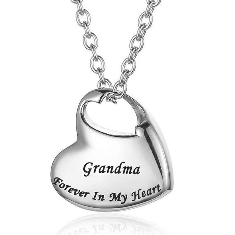 [Australia] - GISUNYE Cremation Urn Necklace for Ashes Urn Jewelry,Forever in My Heart Carved Stainless Steel Keepsake Waterproof Memorial Pendant for mom & dad with Filling Kit (Grandma)… 