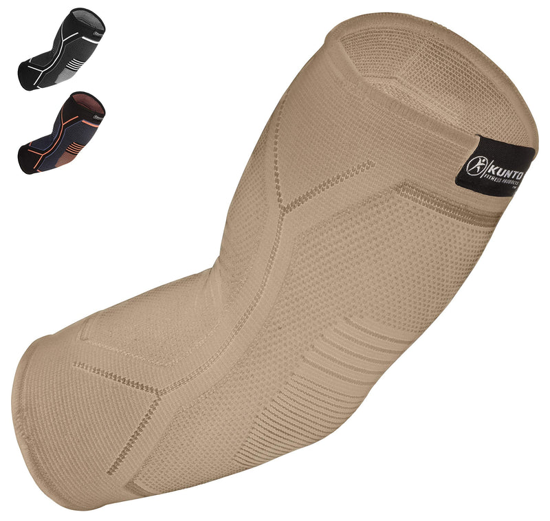[Australia] - Kunto Fitness Elbow Brace Compression Support Sleeve (Shipped From USA) for Tendonitis, Tennis Elbow, Golf Elbow Treatment - Reduce Joint Pain During Any Activity! Small Y-Beige/Nude 