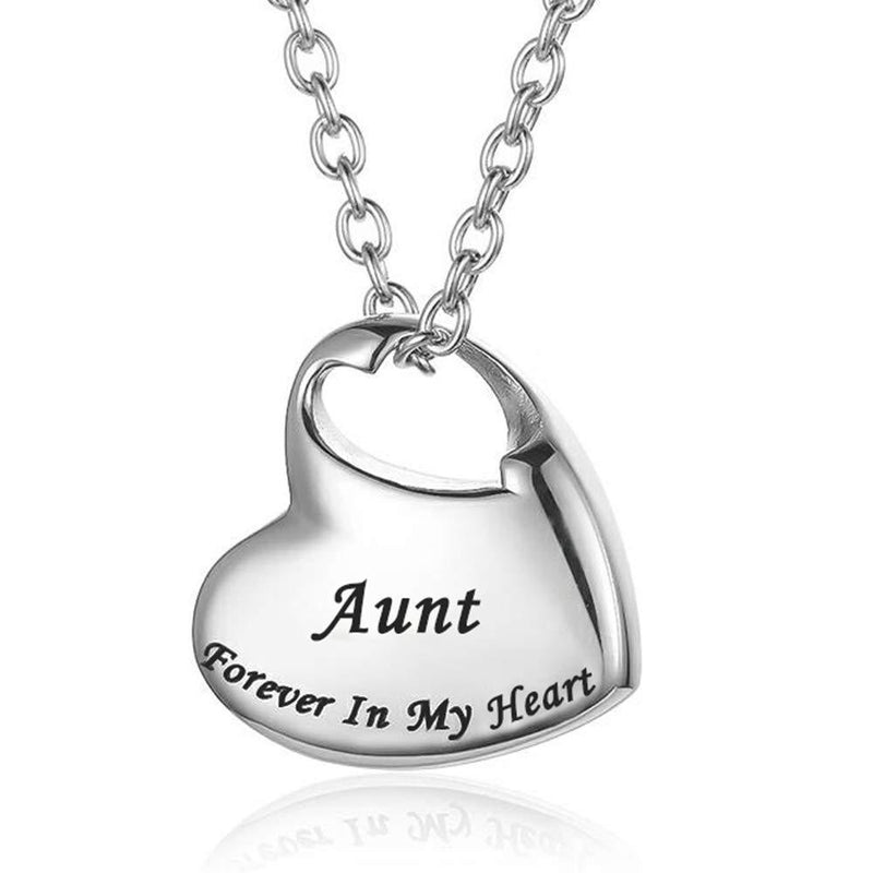 [Australia] - GISUNYE Cremation Urn Necklace for Ashes Urn Jewelry,Forever in My Heart Carved Locket Stainless Steel Keepsake Waterproof Memorial Pendant for mom & dad with Filling Kit (Aunt)… 