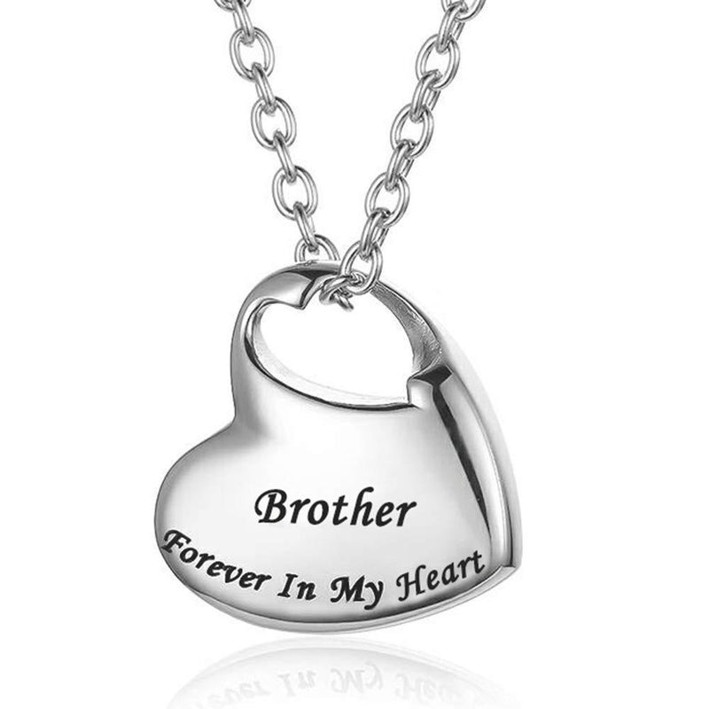 [Australia] - GISUNYE Cremation Urn Necklace for Ashes Urn Jewelry,Forever in My Heart Carved Locket Stainless Steel Keepsake Waterproof Memorial Pendant for mom & dad with Filling Kit… (Brother)… 