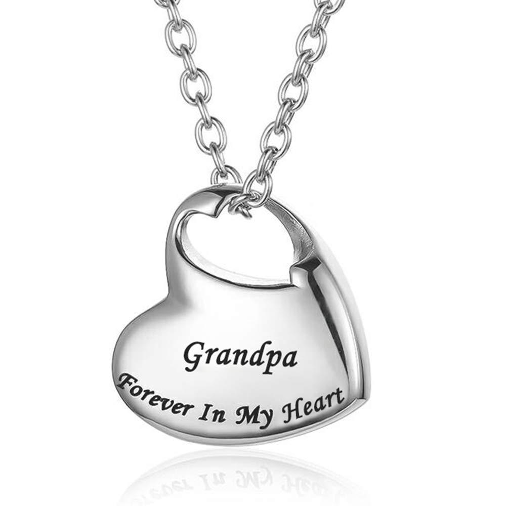 [Australia] - GISUNYE Cremation Urn Necklace for Ashes Urn Jewelry,Forever in My Heart Carved Stainless Steel Keepsake Waterproof Memorial Pendant for mom & dad with Filling Kit (Grandpa)… 