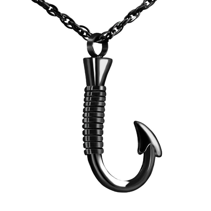 [Australia] - abooxiu Fishing Hook Urn Necklace for Ashes Fish Hook Stainless Steel Cremation Jewelry Memorial Pendant Keepsake for Men Gone Fishing Black 
